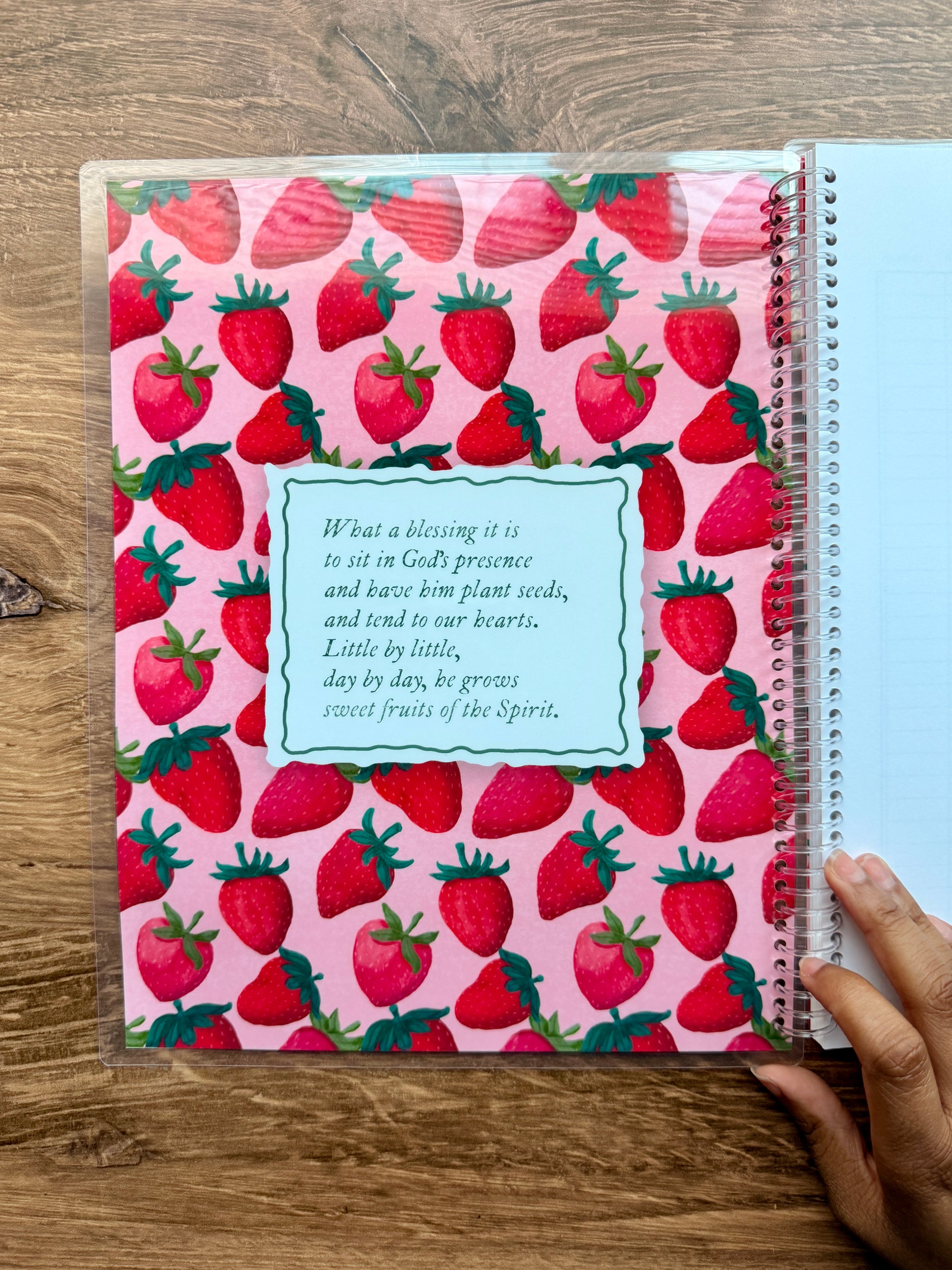 Berry Sweet Verse by Verse Bible Study Journal with a pink strawberry pattern on the cover.